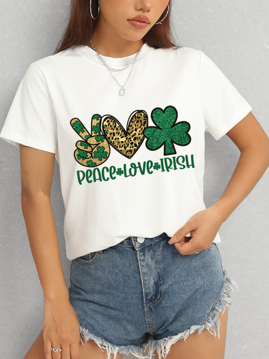 PEACE LOVE IRISH Round Neck Short Sleeve T-Shirt - ClassiQ