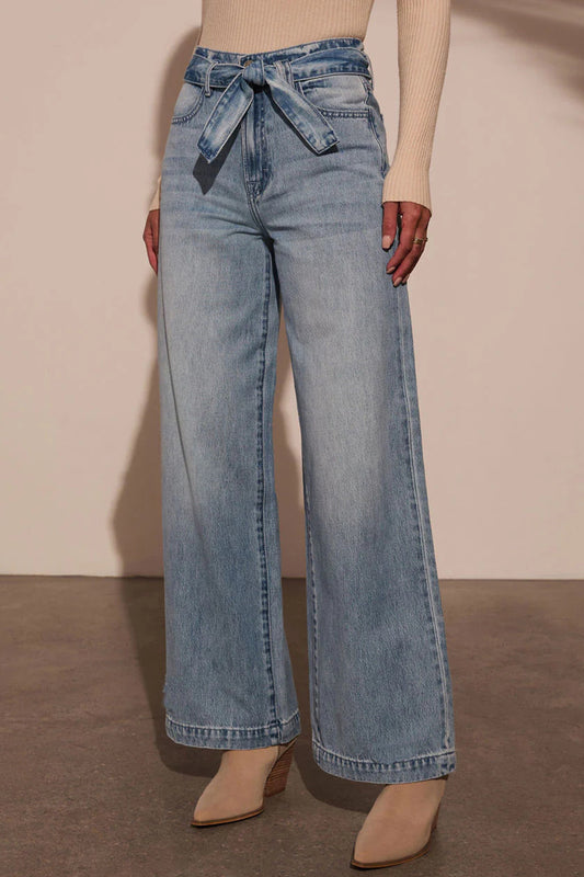 Tied Wide Leg Jeans with Pockets - Classique Collection