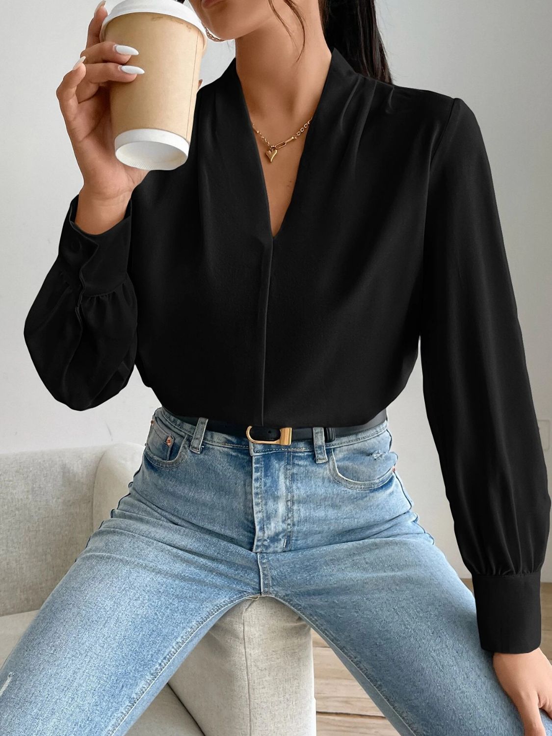 V Neck Long Sleeve Top - Classique Collection