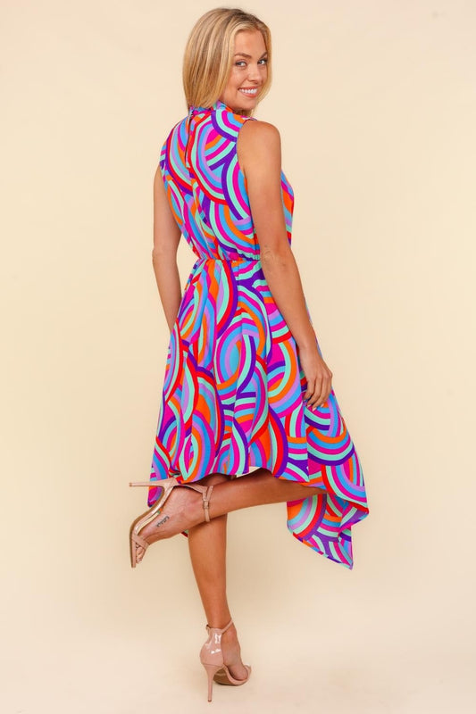 Haptics Full Size Mock Neck Sleeveless Printed Dress - Classique Collection
