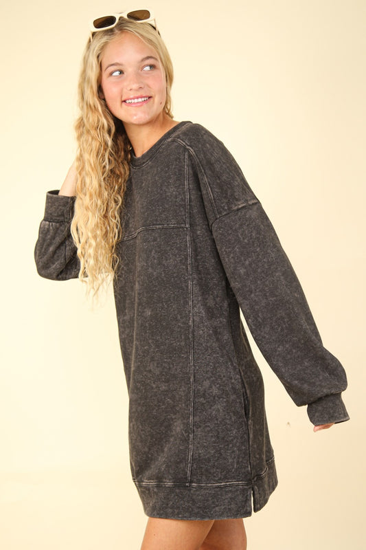 VERY J Mineral Washed Oversized Sweatshirt Mini Dress - Classique Collection
