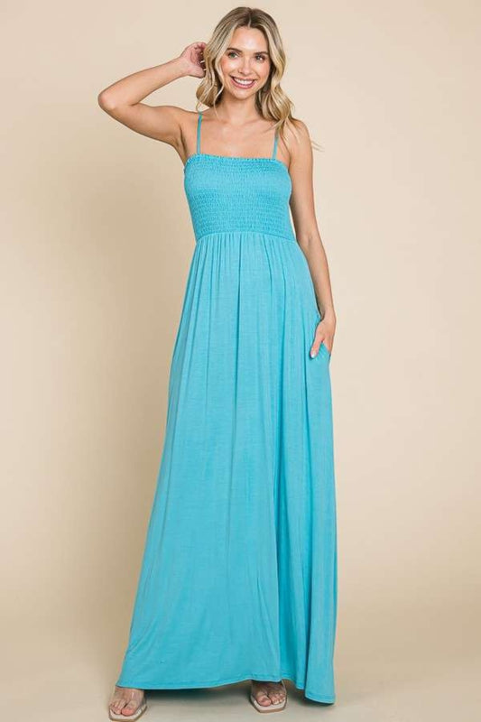 Culture Code Full Size Smocked Cami Maxi Dress with Pockets - Classique Collection