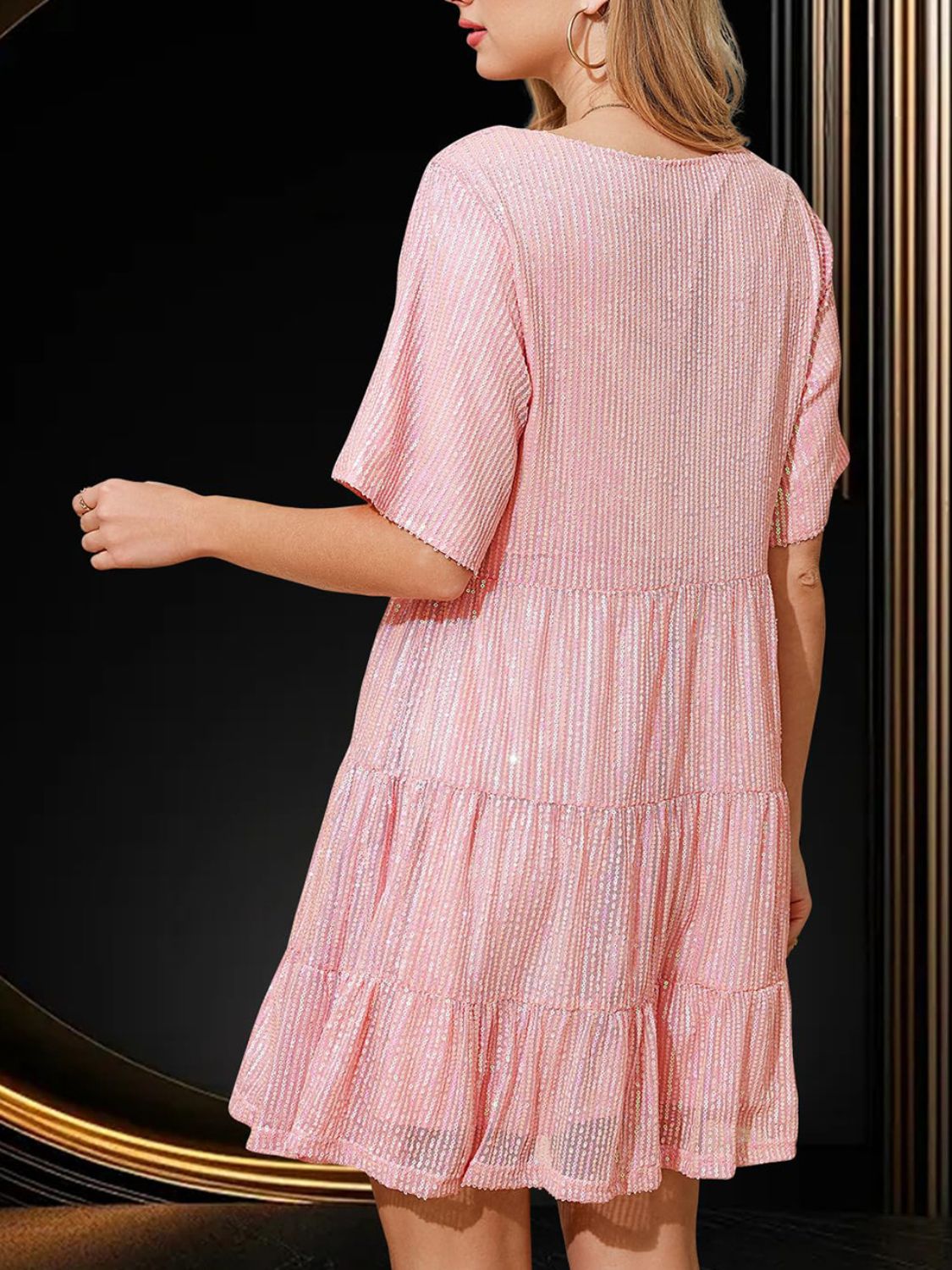 Sequin Round Neck Half Sleeve Mini Dress - Classique Collection