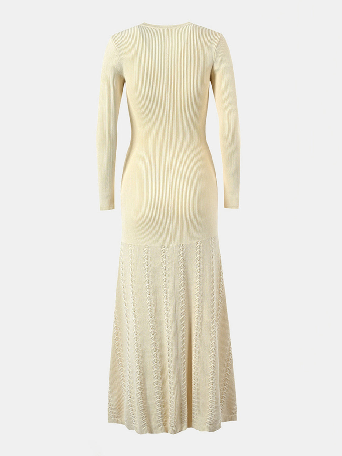 Openwork Round Neck Long Sleeve Sweater Dress - Classique Collection