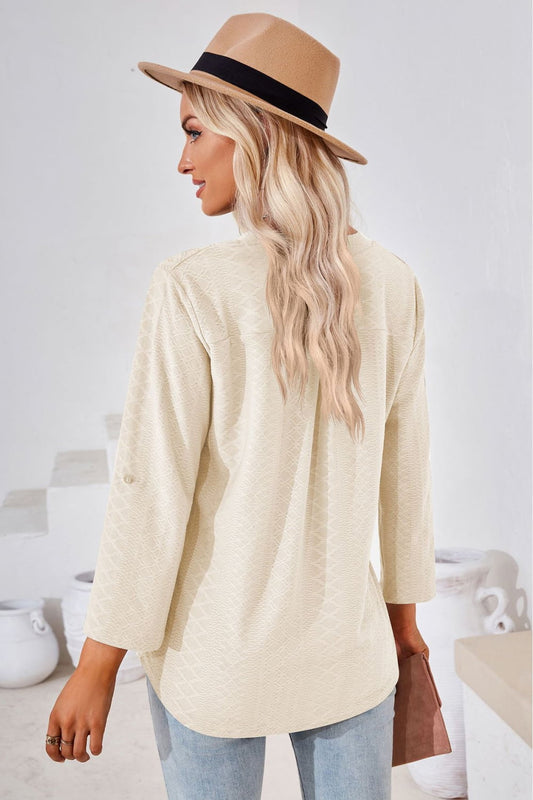 V-Neck Roll-Tap Sleeve Blouse - Classique Collection