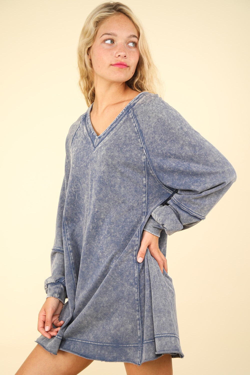 VERY J Mineral Washed Oversized A-Line Mini Dress - Classique Collection