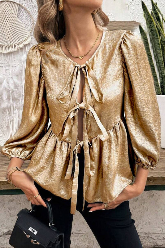 Tied Peplum Three-Quarter Sleeve Blouse - Classique Collection