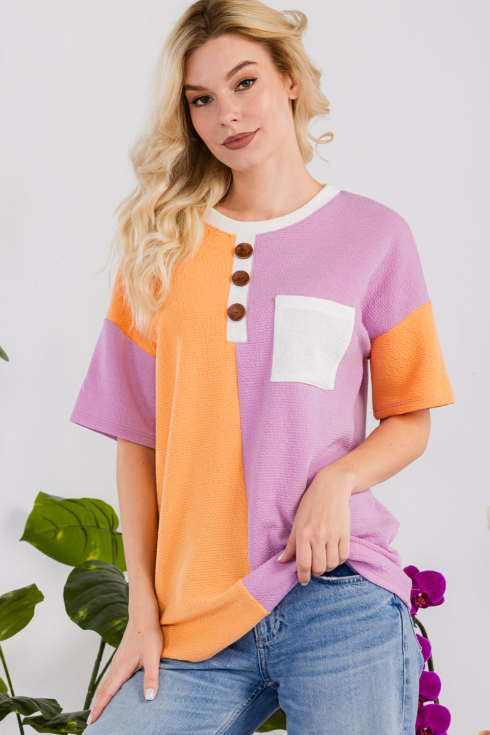 Celeste Full Size Color Block Short Sleeve T-Shirt - ClassiQ