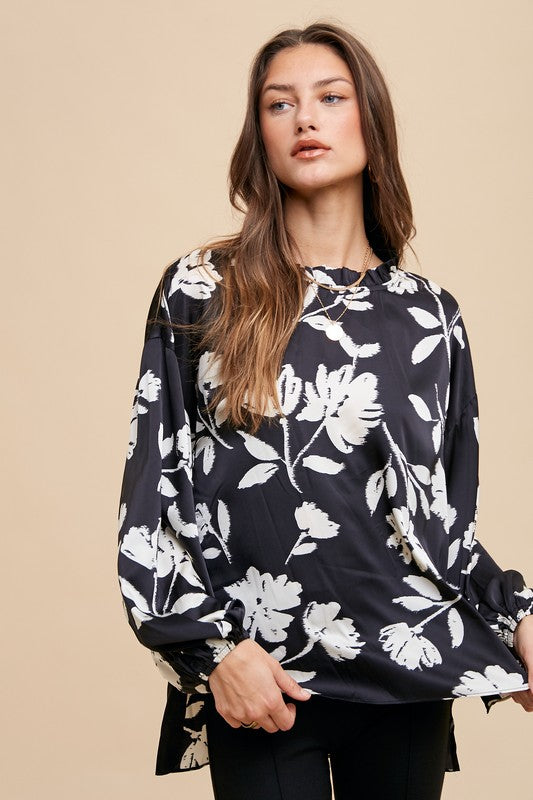 Annie Wear Frill Printed Balloon Sleeve Blouse - ClassiQ