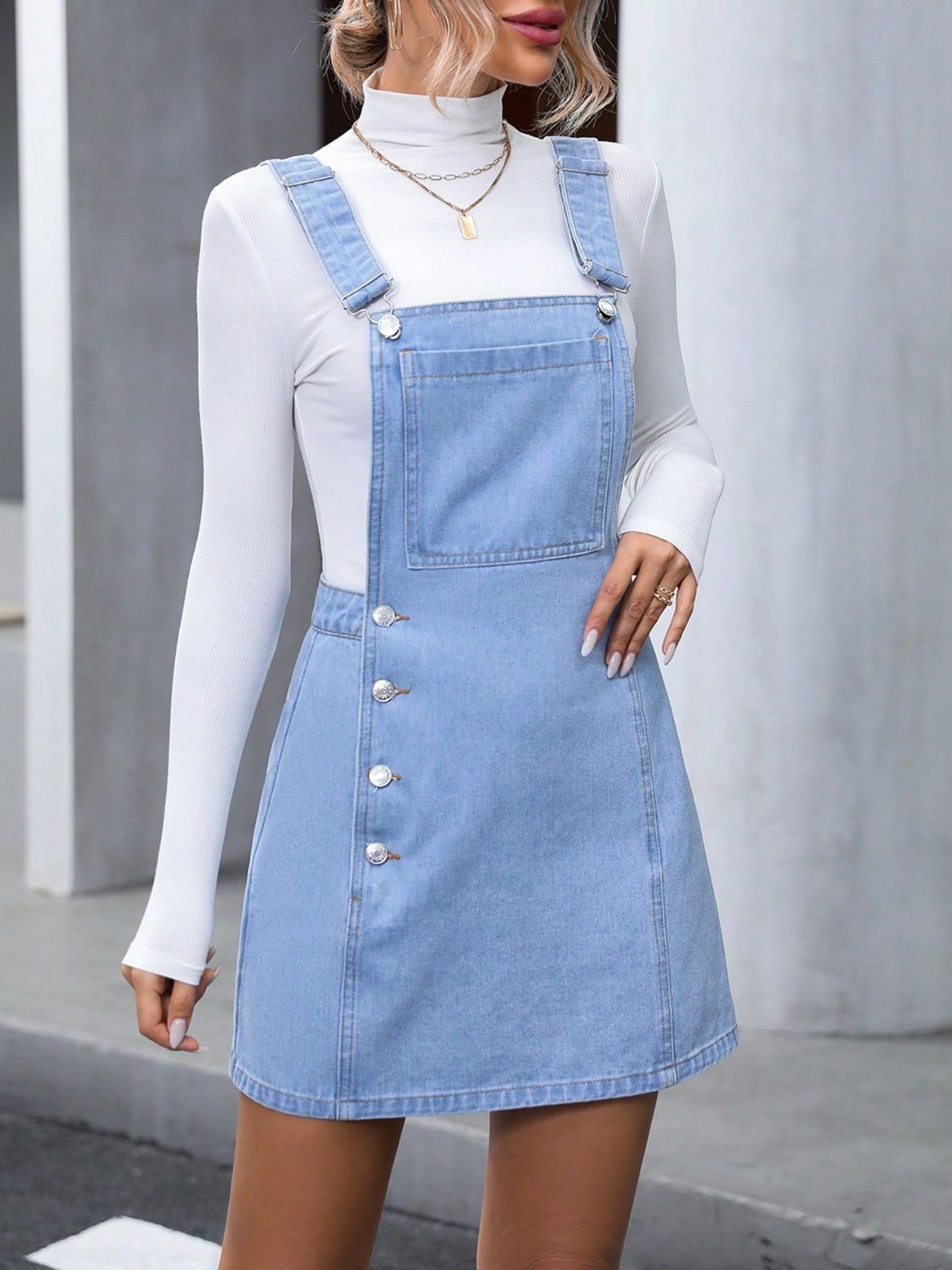 Wide Strap Denim Overall Dress - Classique Collection