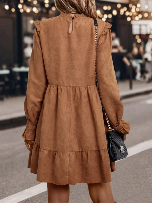 Frill Round Neck Long Sleeve Mini Dress - Classique Collection