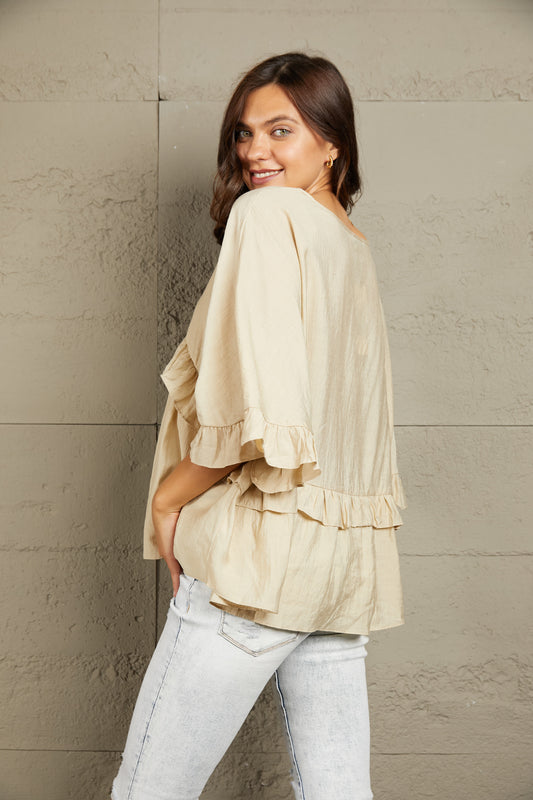 Ruffled V-Neck Half Sleeve Blouse - Classique Collection