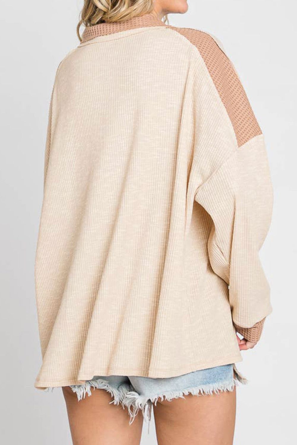 Color Block Half Button Up Blouse - Classique Collection