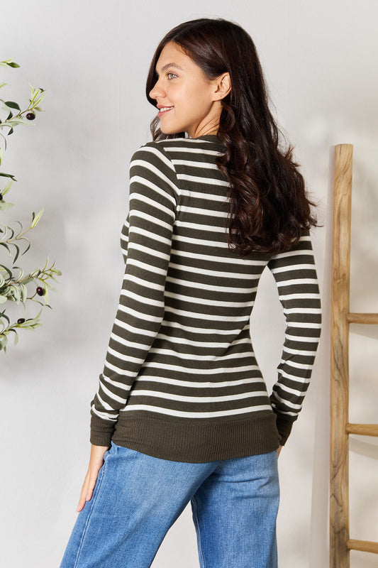 Zenana Full Size Striped Snap Down Cardigan - Classique Collection