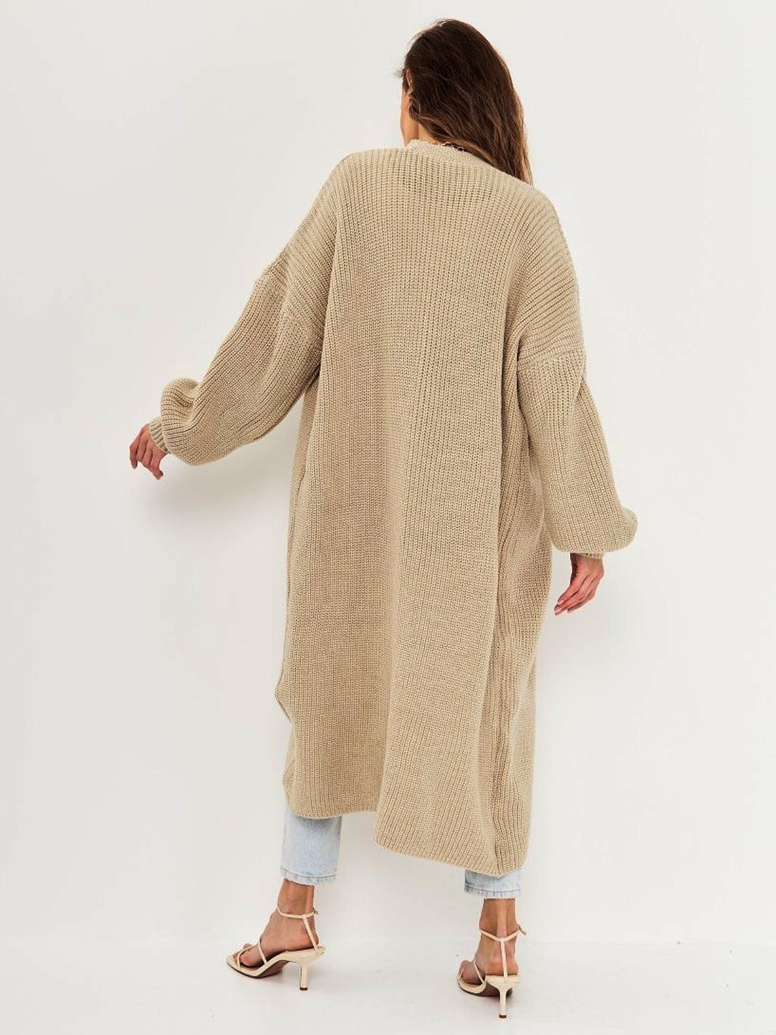 Open Front Long Sleeve Longline Cardigan - ClassiQ