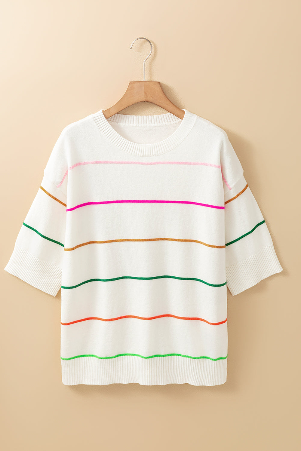 Striped Half Sleeve Drop Shoulder Sweater - Classique Collection
