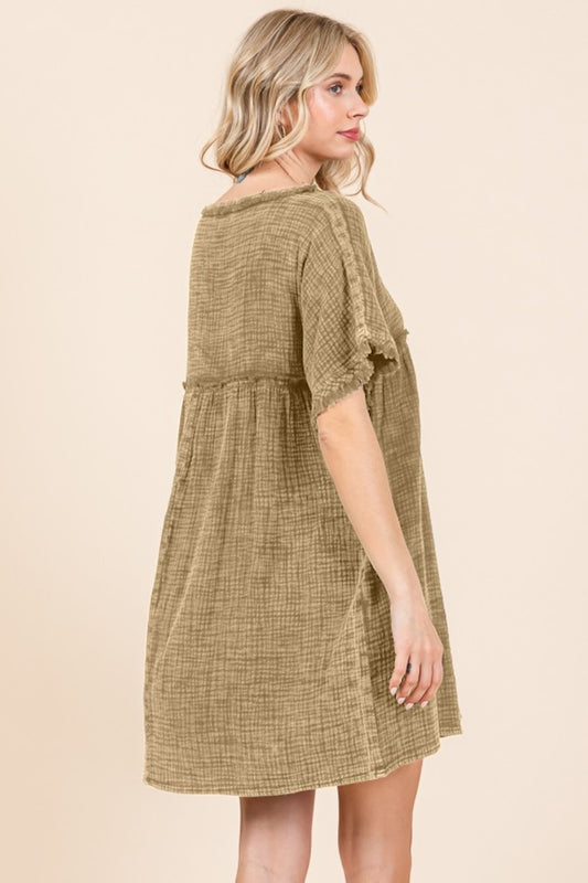 Culture Code Full Size Short Sleeve Babydoll Texture Dress with Pockets - Classique Collection