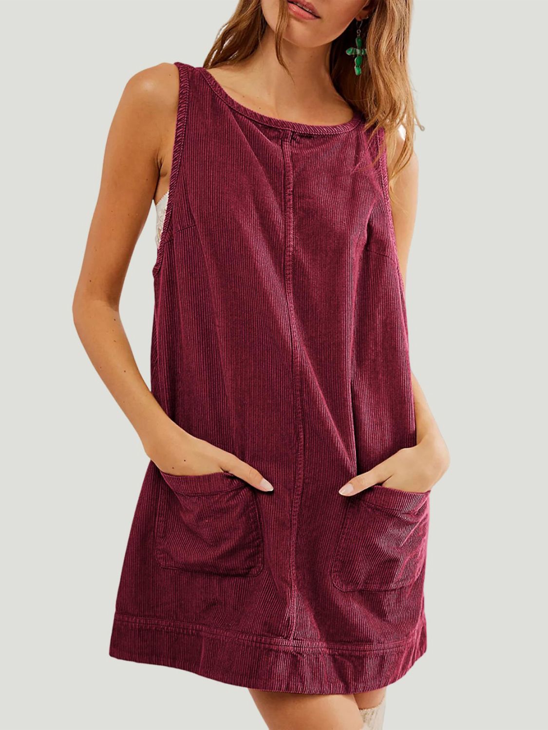 Mandy Round Neck Wide Strap Mini Dress with Pockets - Classique Collection