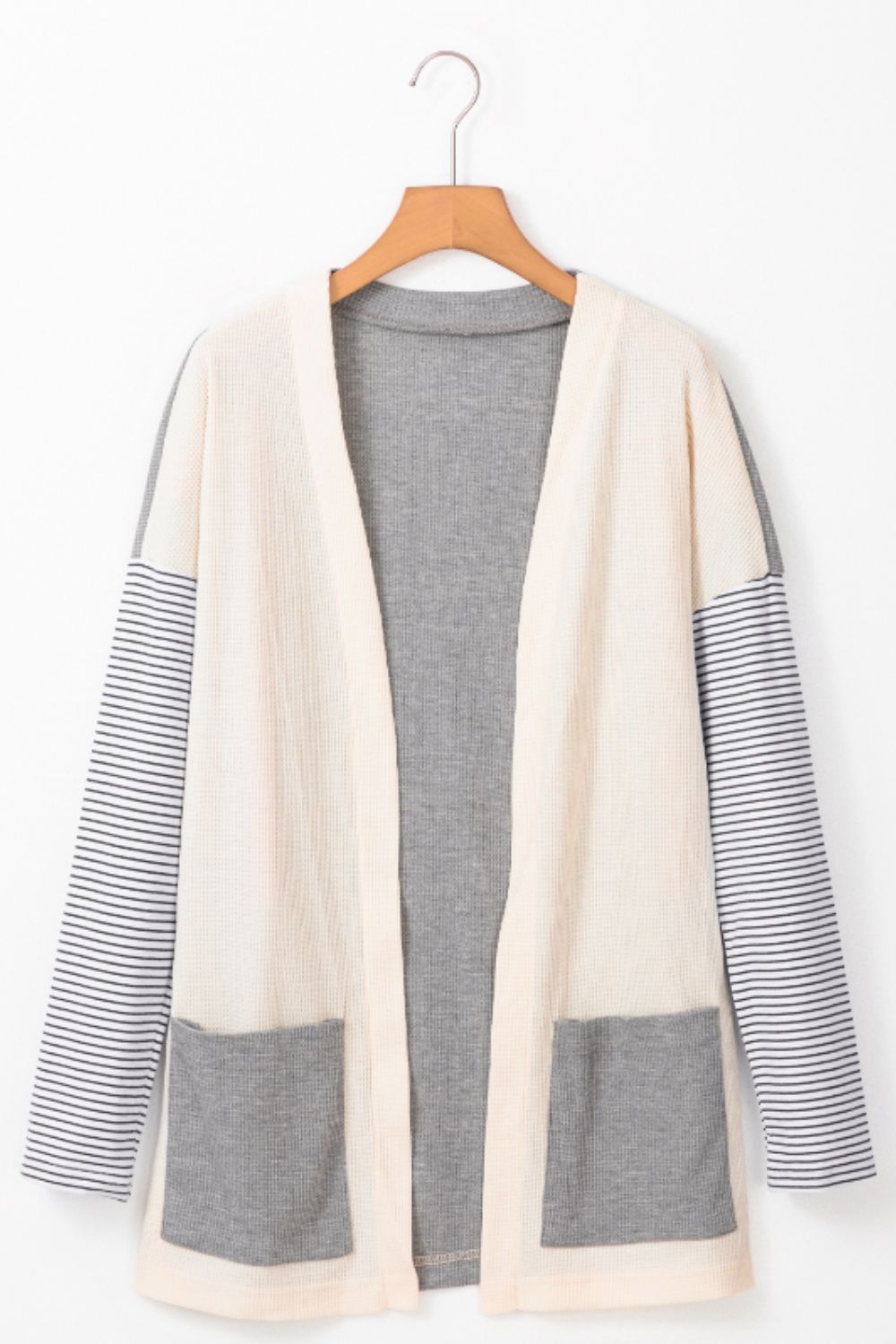 Open Front Long Sleeve Striped Cardigan with Pockets - Classique Collection