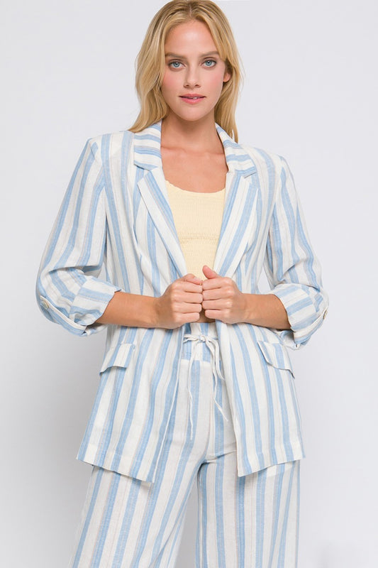 Love Tree Linen Woven Striped Blazer - Classique Collection
