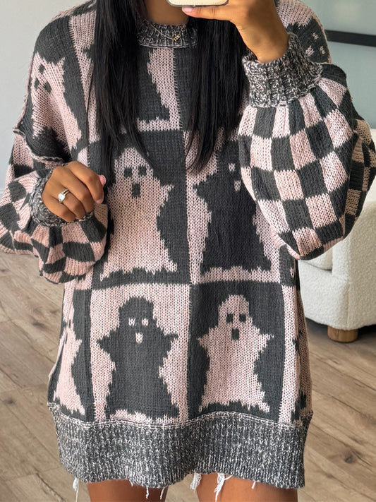 Ghost Dropped Shoulder Long Sleeve Sweater - ClassiQ
