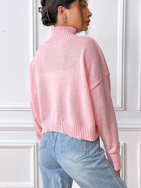 Heart Turtleneck Long Sleeve Sweater - ClassiQ