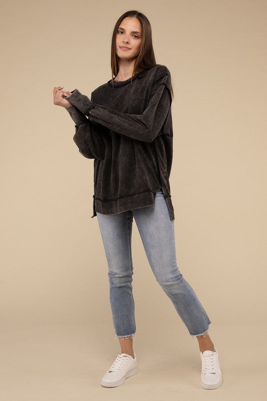 Acid Wash French Terry Exposed-Seam Sweatshirt - Classique Collection