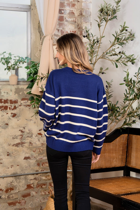 Sew In Love Striped Round Neck Sweater - ClassiQ