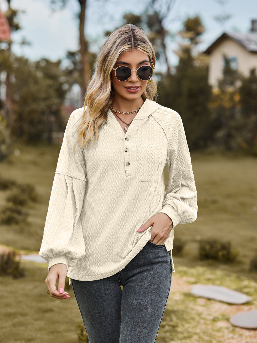 Cable-Knit Dropped Shoulder Hoodie - Classique Collection