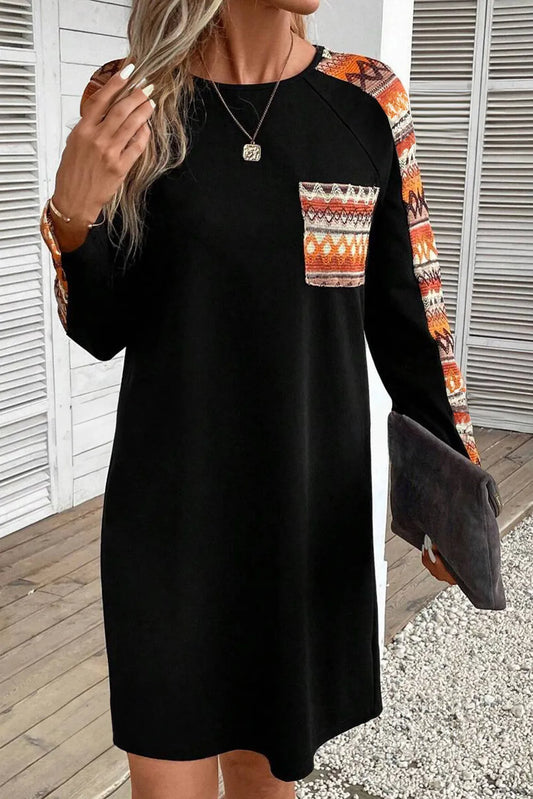 Round Neck Long Sleeve Mini Dress - Classique Collection