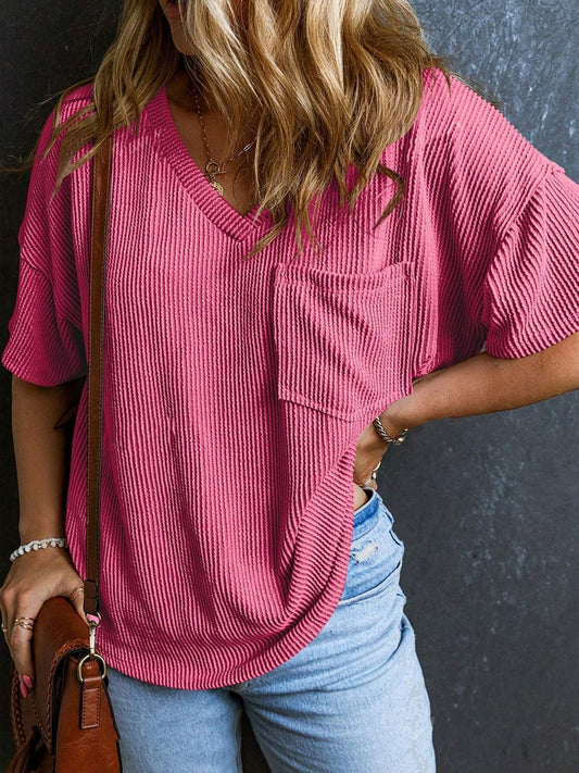 Textured V-Neck Half Sleeve T-Shirt - Classique Collection
