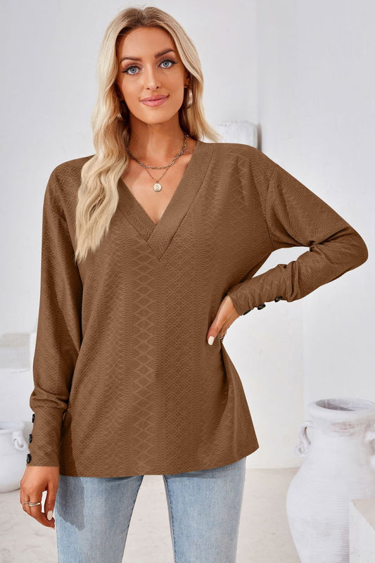 V-Neck Long Sleeve Blouse - Classique Collection
