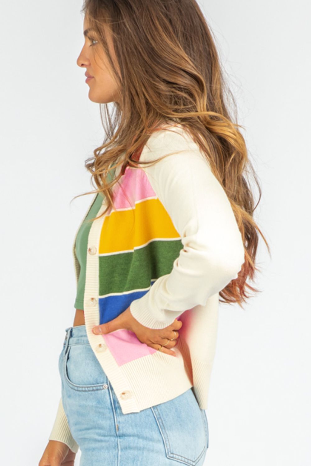 Contrast Button Down Long Sleeve Cardigan - ClassiQ