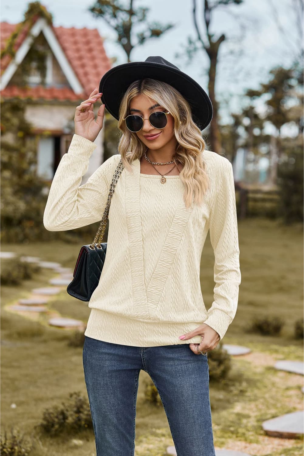 Square Neck Long Sleeve Blouse - Classique Collection