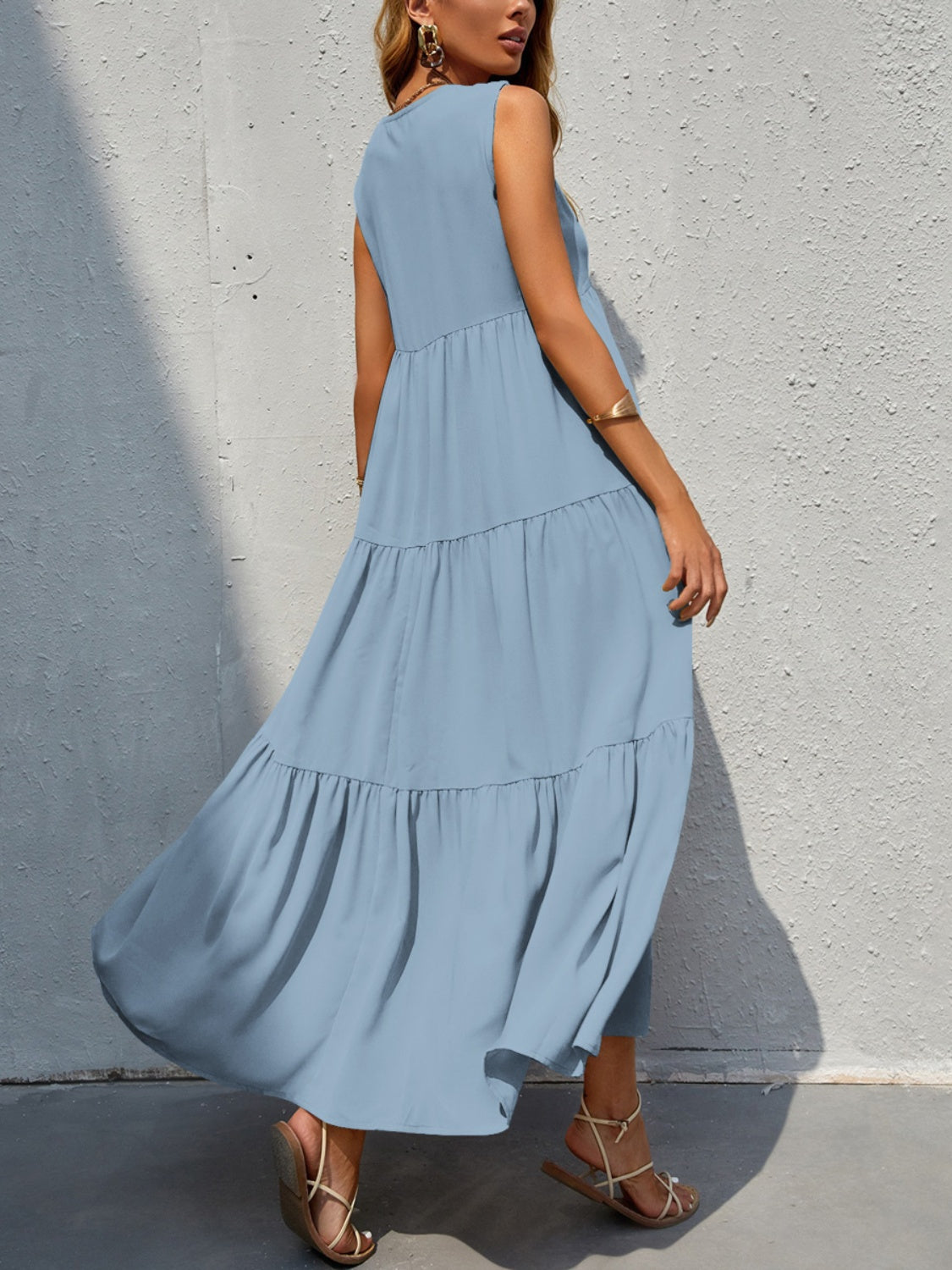 FAM-FAM Tiered V-Neck Sleeveless Dress - Classique Collection