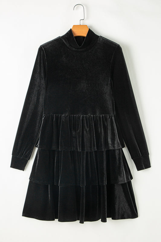 Ruffled Layered Long Sleeve Mini Dress - Classique Collection