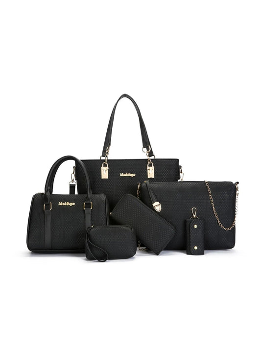 6 - Piece Leather Textured Bag SetBag