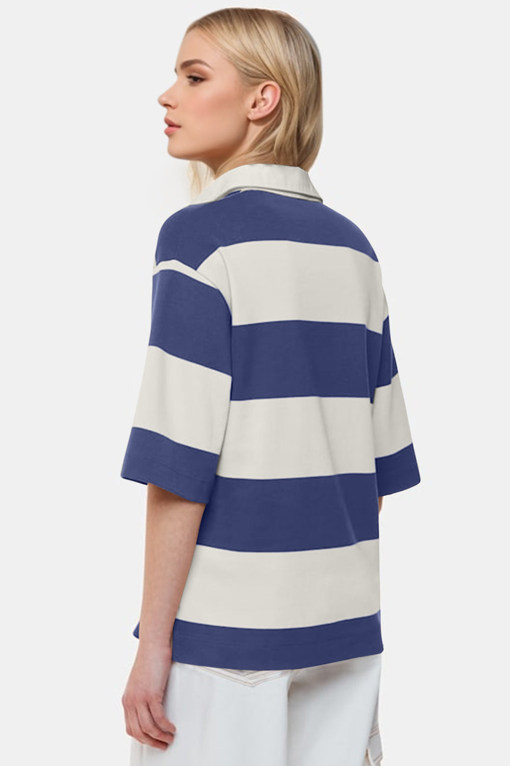 Oh Pima Cotton Wash Color Block Johnny Collar Half Sleeve Top - Classique Collection