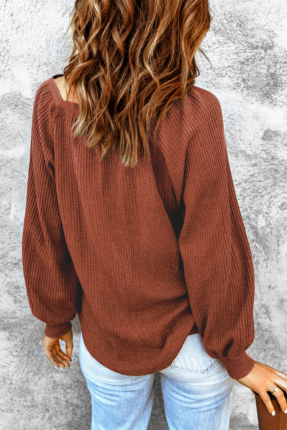 Square Neck Waffle-Knit Top - Classique Collection