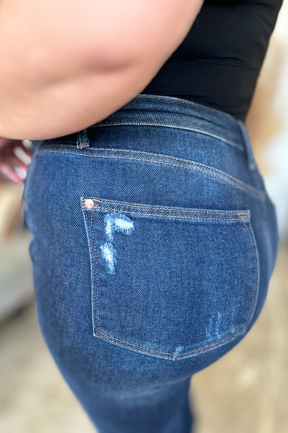 Judy Blue Full Size High Waist Rigid Magic Heavy Destroy Straight Jeans - Classique Collection