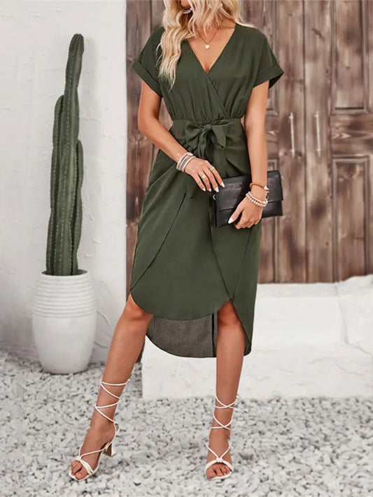 Tied Surplice Short Sleeve Dress - Classique Collection