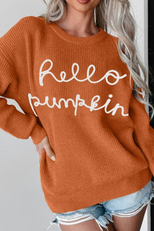 Letter Graphic Round Neck Long Sleeve Sweater - Classique Collection