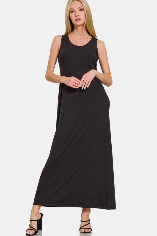 Zenana Scoop Neck Wide Strap Tank Dress - Classique Collection