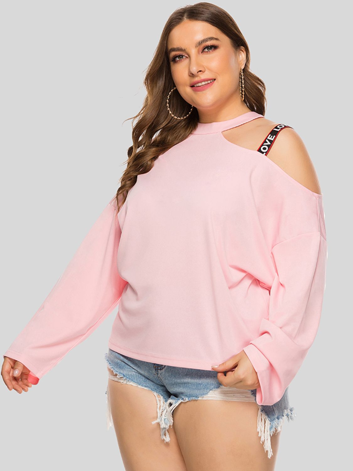 Plus Size Cold-Shoulder Round Neck Blouse - Classique Collection