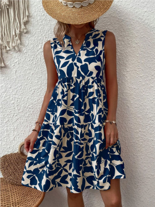 Printed Notched Sleeveless Mini Dress - Classique Collection