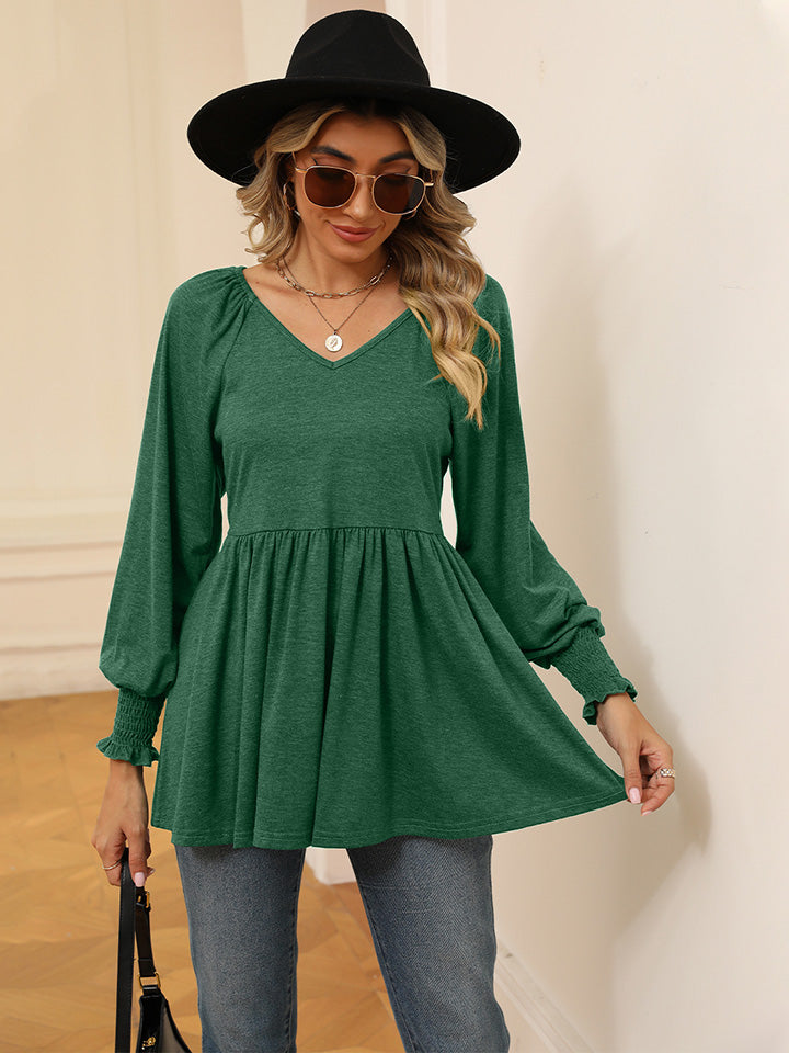 V-Neck Lantern Sleeve Blouse - Classique Collection