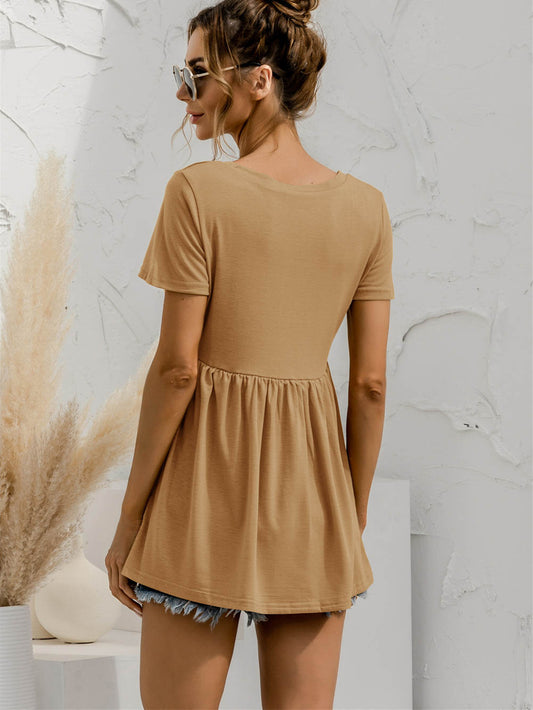 V-Neck Short Sleeve Babydoll Top - Classique Collection