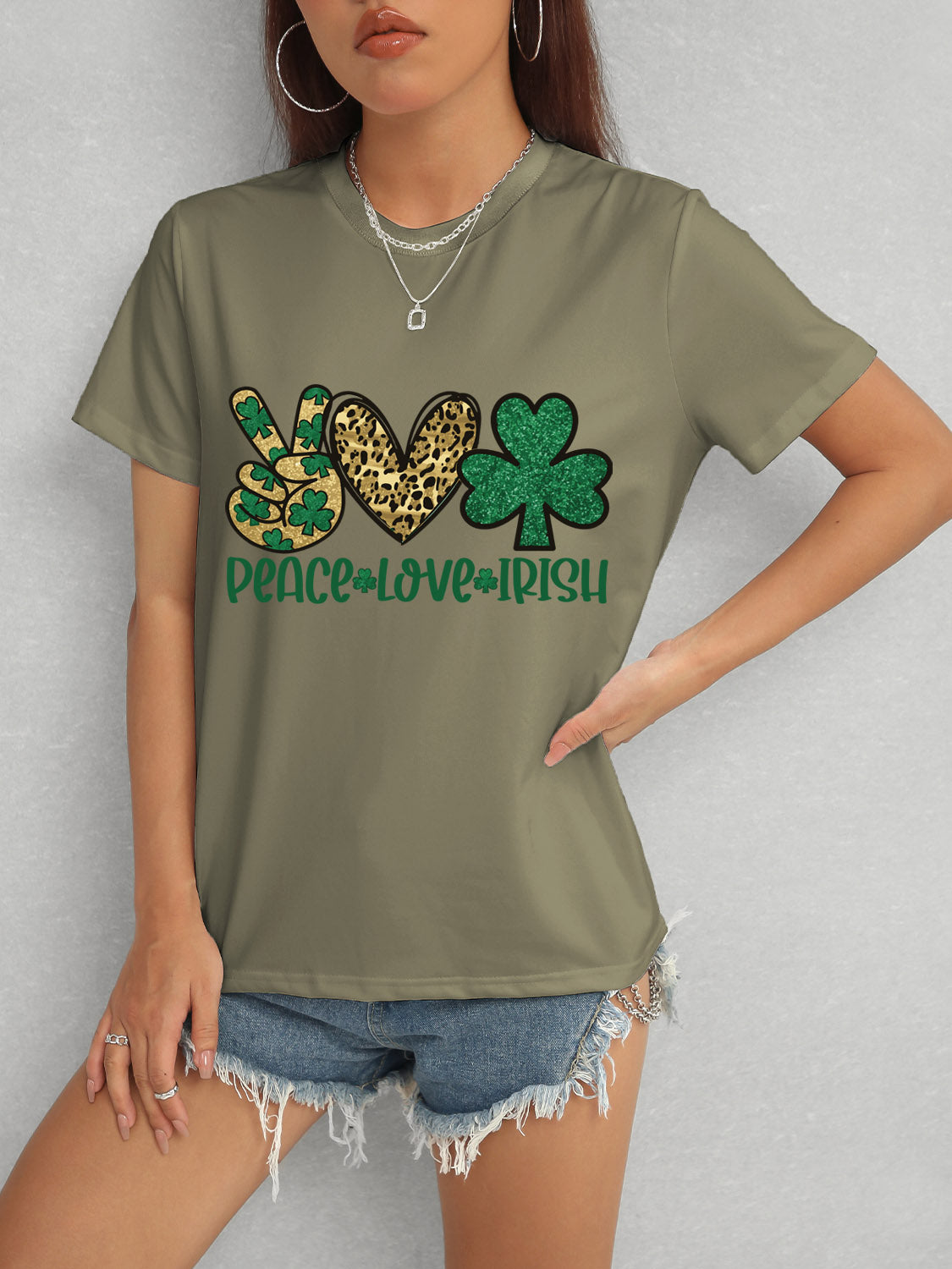 PEACE LOVE IRISH Round Neck Short Sleeve T-Shirt - ClassiQ