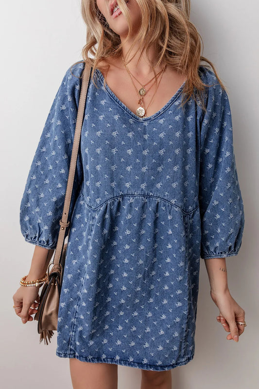 Tied V-Neck Mini Denim Dress - Classique Collection