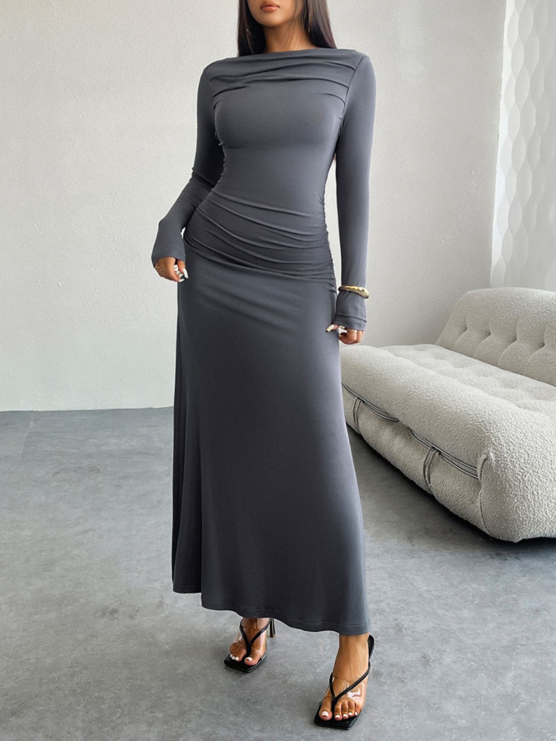 Devine Ruched Long Sleeve Maxi Dress - Classique Collection